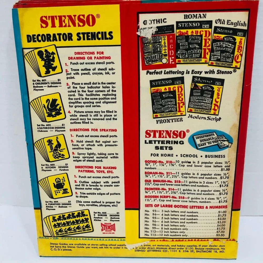 VTG Stenso Decorator Stencils Lot of 4‎ USA 24 Stencils 1959 Complete #601-#604